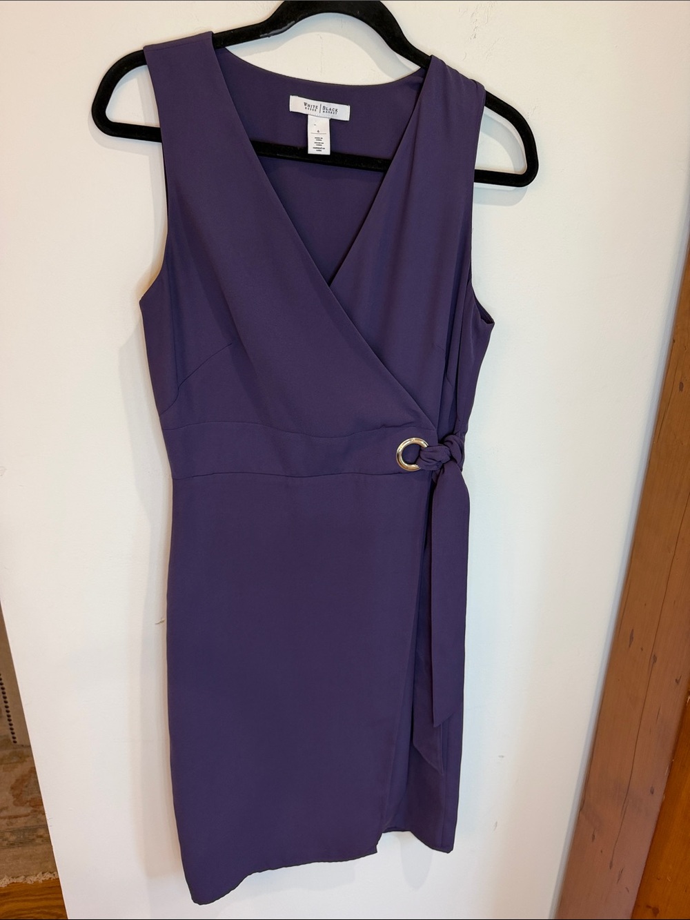 White House Black Market Purple Faux-Wrap Midi Dress with Waist Tie, 6